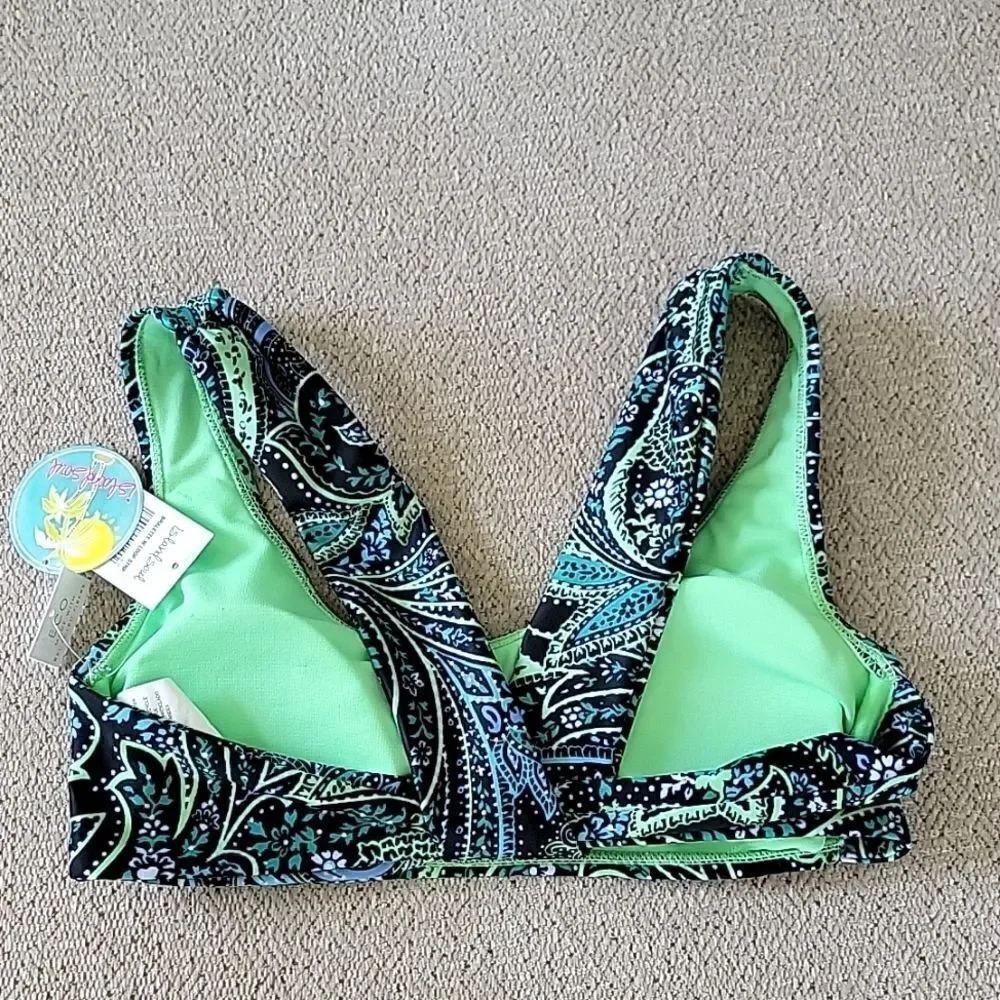 Island Soul Black Blue Green Paisley Bralette Swimsuit Bikini Top- Size Small